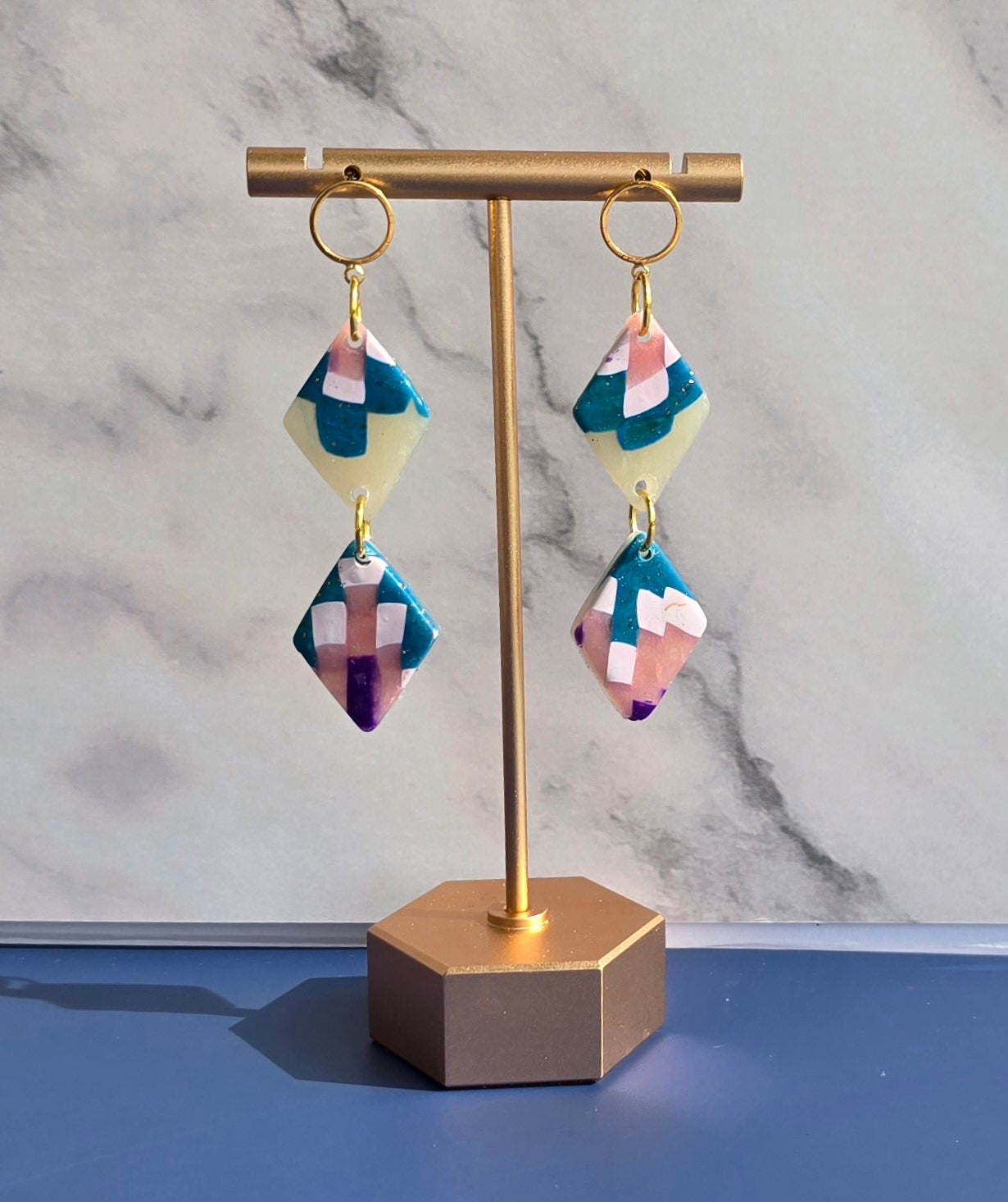 Geometric Dangle Earrings with a Bargello Design #10