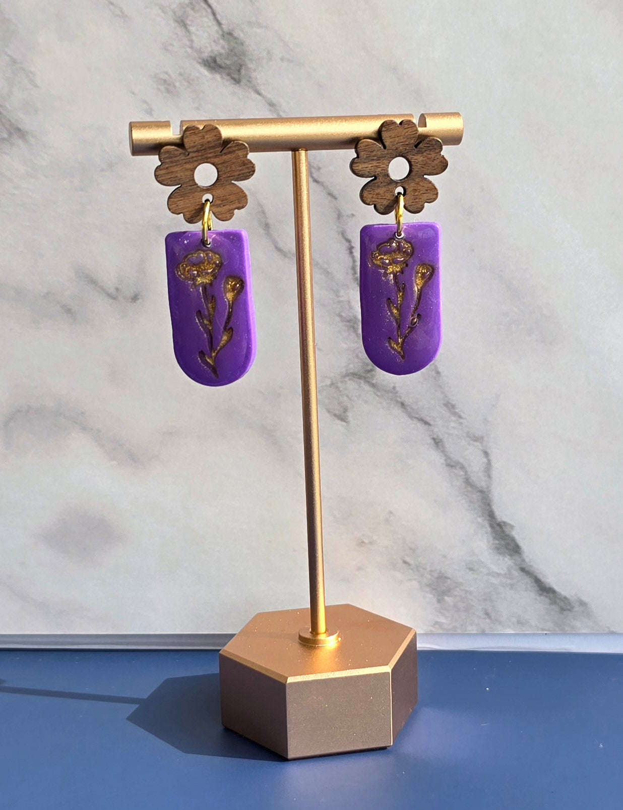 Floral Drop Earrings with Wooden Accents #9