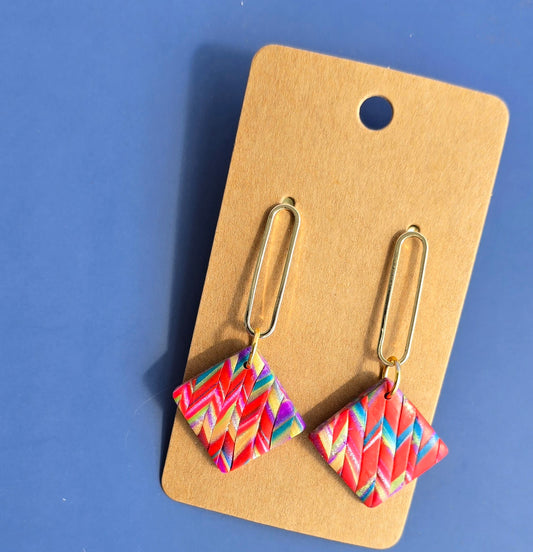 Colorful bargello geometric dangle earrings #65