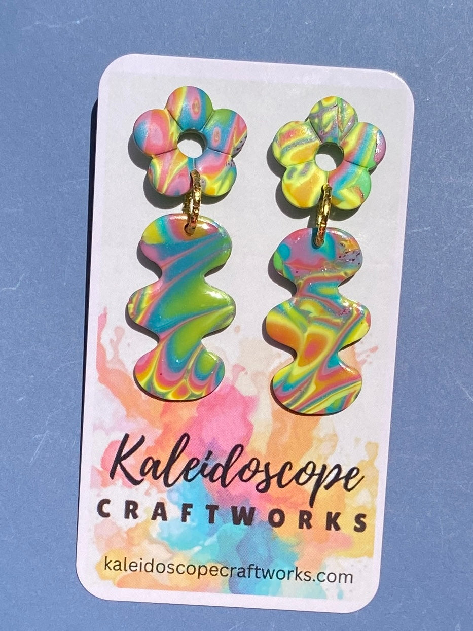 Rainbow Mokume Gane Drop Earrings #110