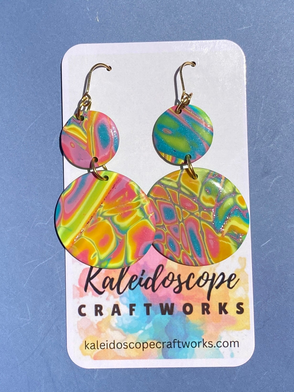 Rainbow Mokume Gane Double Circle Drop Earrings #109