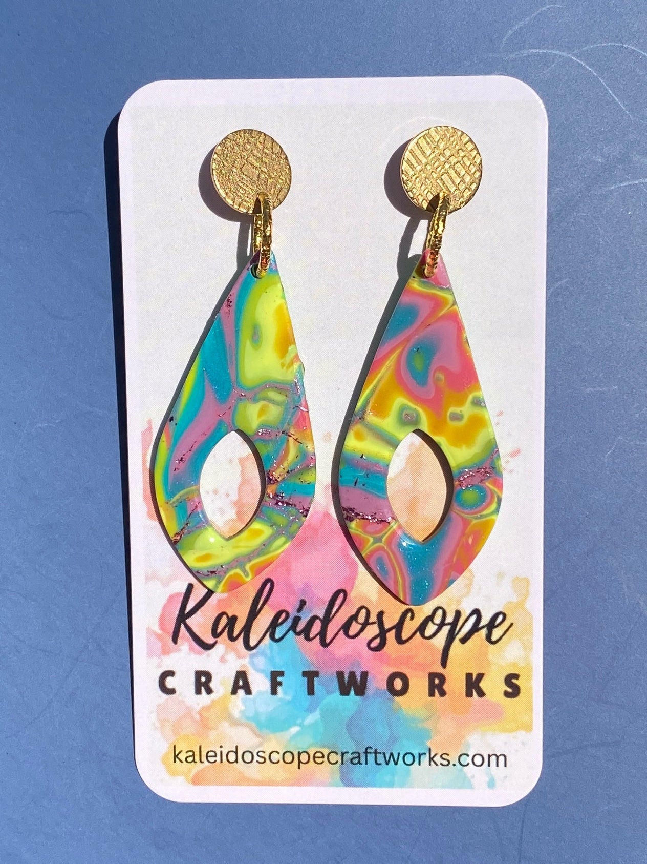 Rainbow Mokume Gane Open Drop Earring #107