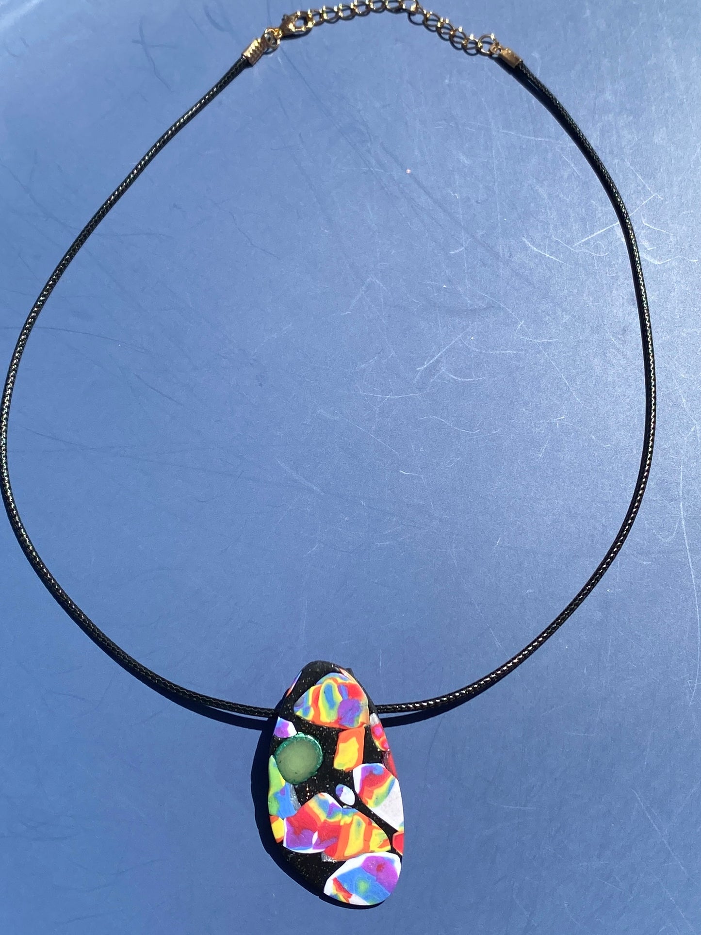 Handcrafted Rainbow Mokume Gane Polymer Clay Pendant #118