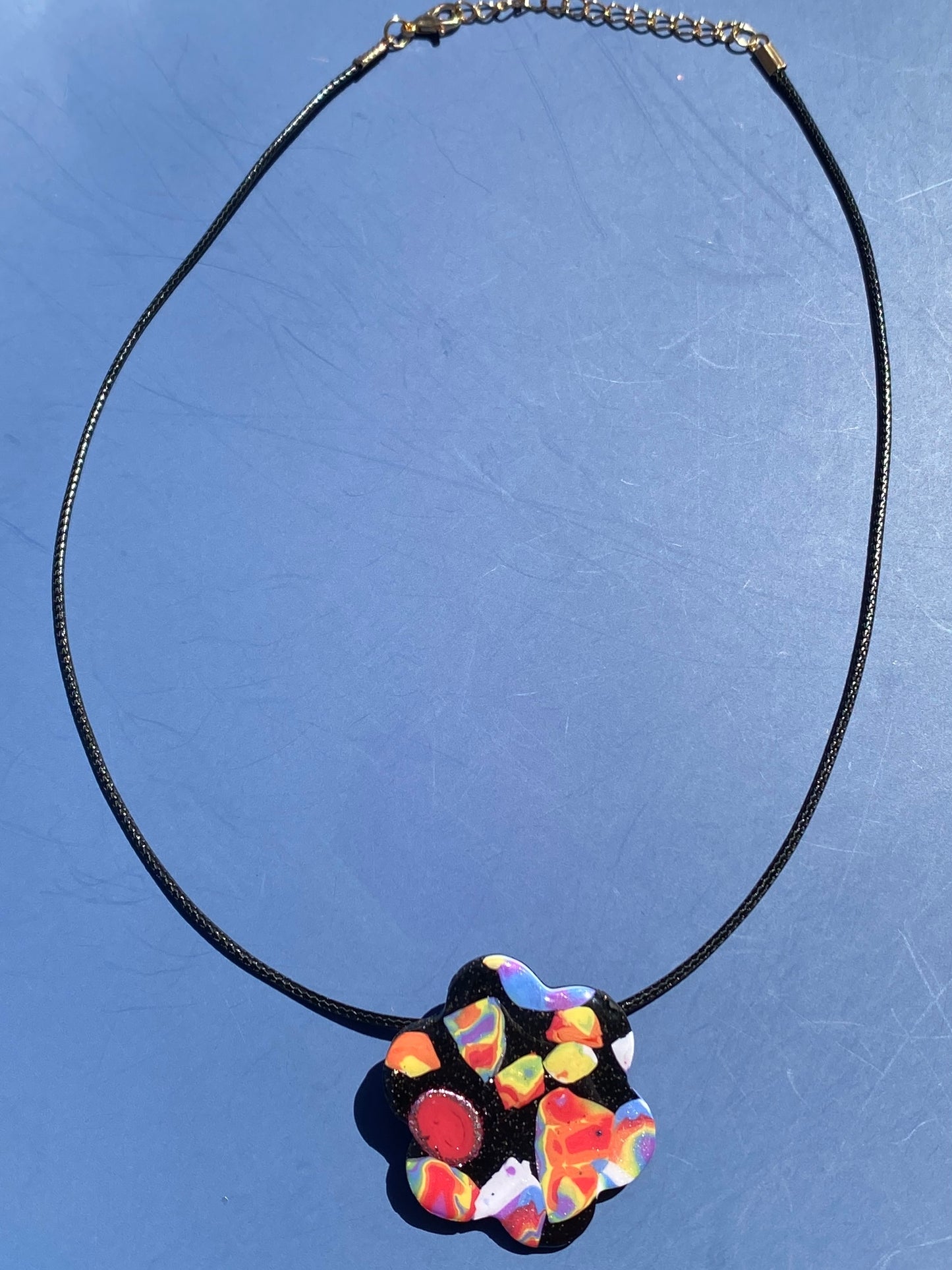 Handcrafted Rainbow Mokume Gane Polymer Clay Pendant #117