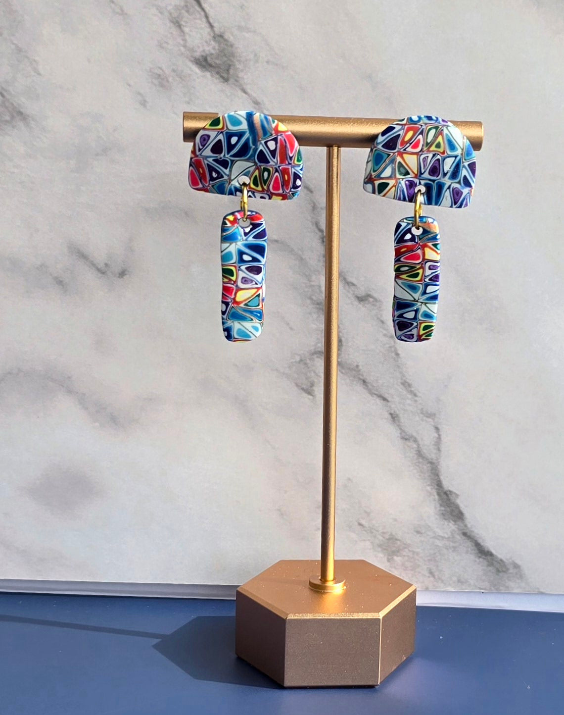 Handmade Geometric Mosaic Drop Earrings #3