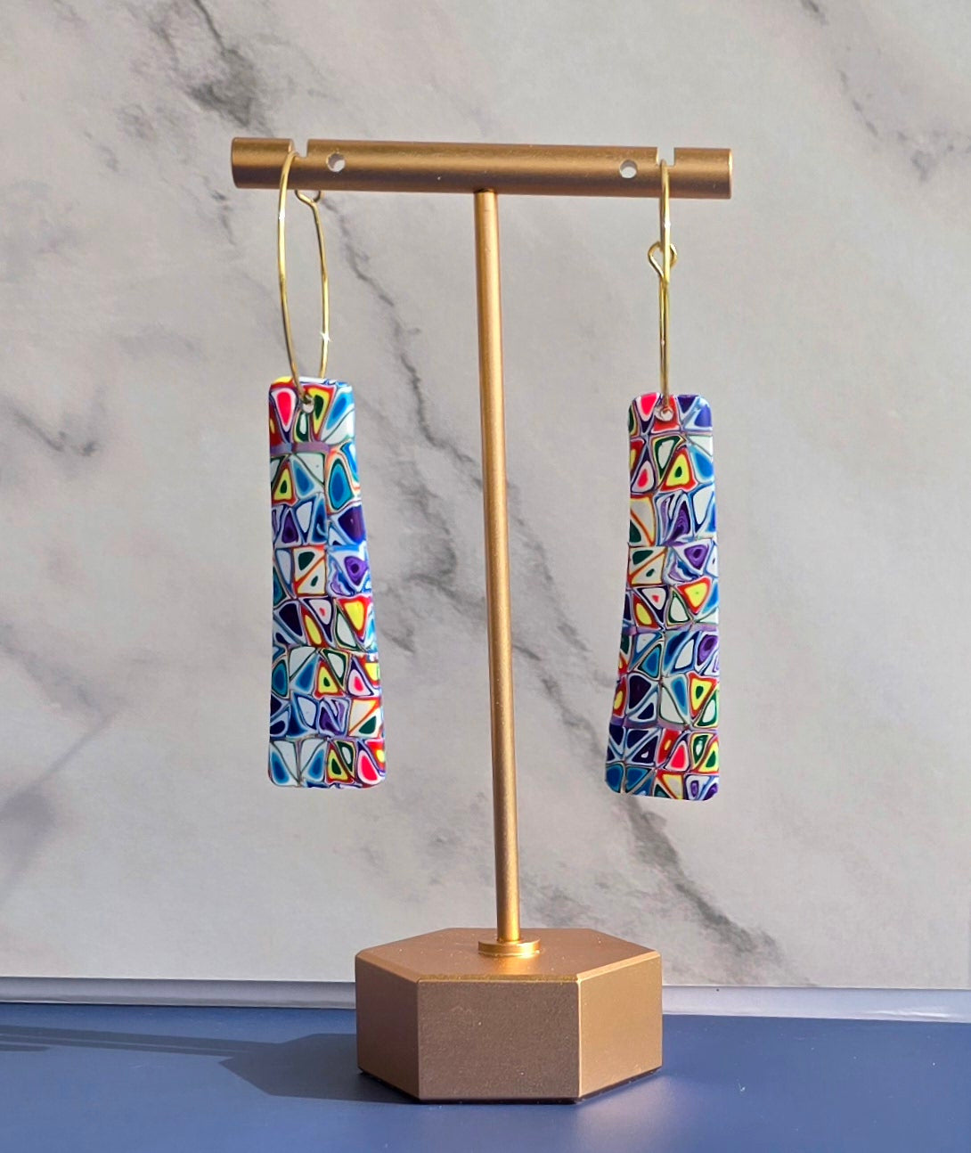 Handmade Mosaic pattern polymer clay drop earrings #5