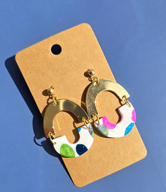 Colorful polka dot half circle drop earrings #58