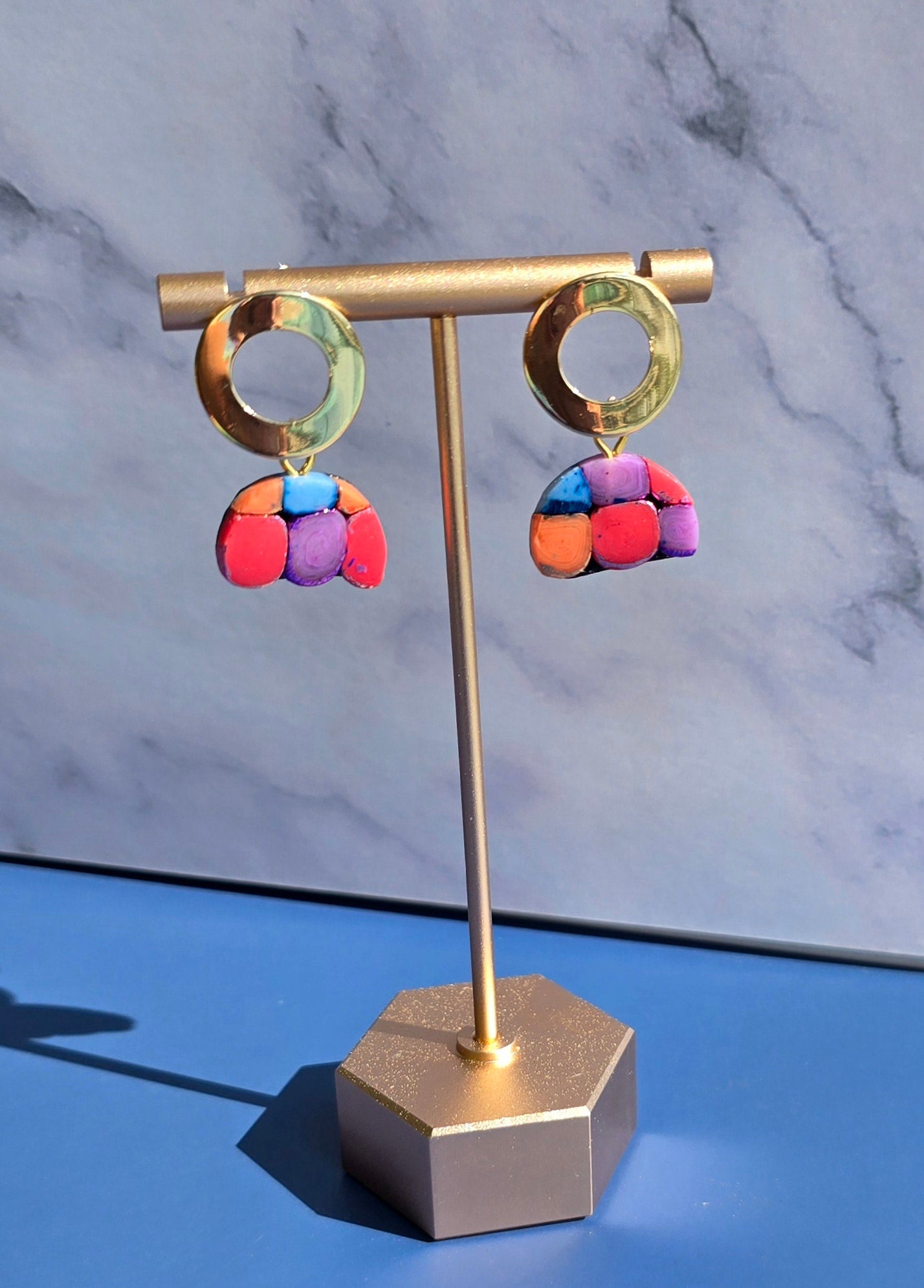 Handmade Rainbow Dots Half Circle Drop Earrings #23