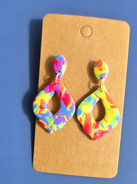 Rainbow Mokume Gane Teardrop Dangle Earrings #28