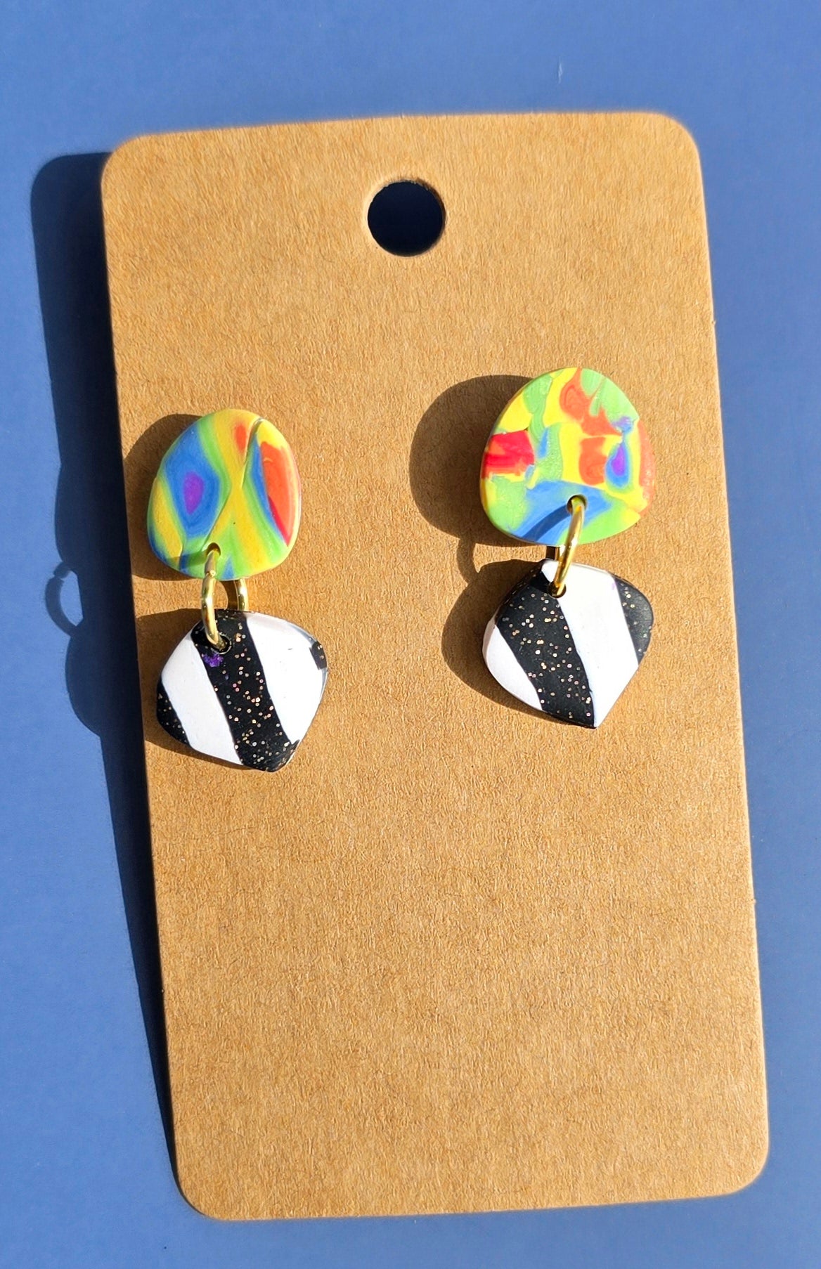 Rainbow Mokume Gane & Striped Stud Dangle Earrings #30
