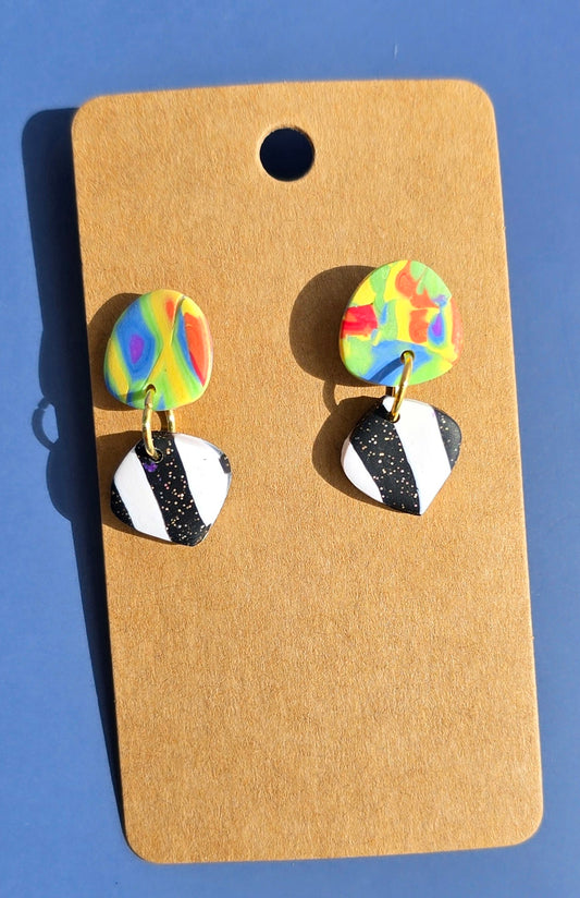 Rainbow Mokume Gane & Striped Stud Dangle Earrings #30