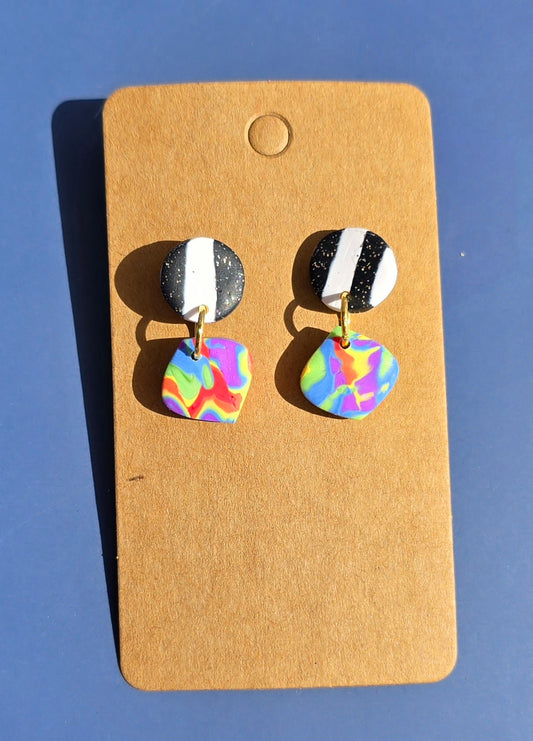 Rainbow Mokume Gane & Striped Stud Dangle Earrings #29