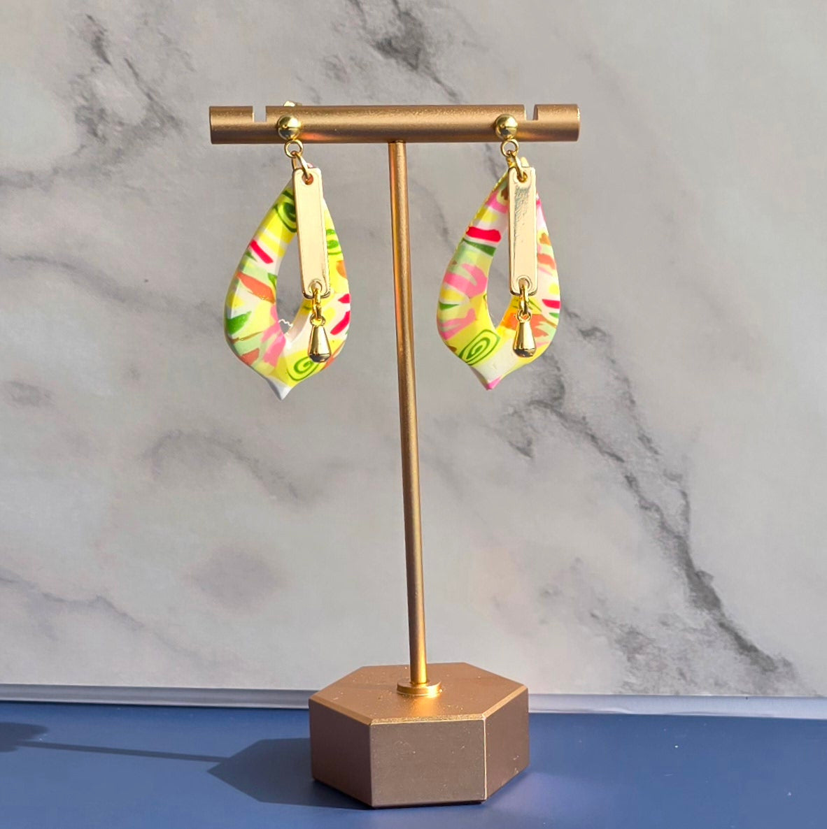 Handmade Teardrop Dangle Earrings with Abstract Design #13