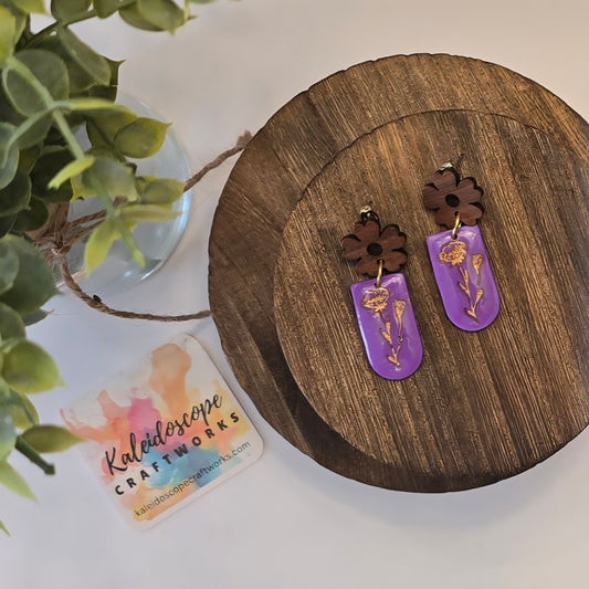 Floral Drop Earrings with Wooden Accents #9