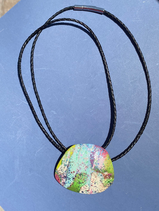 Handcrafted Pastel & Metallic Leaf Polymer Clay Pendant #121
