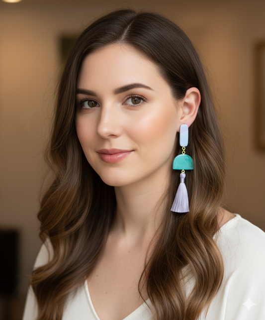 Art Deco Inspired Earrings with Marbled and Tassel Accents #7