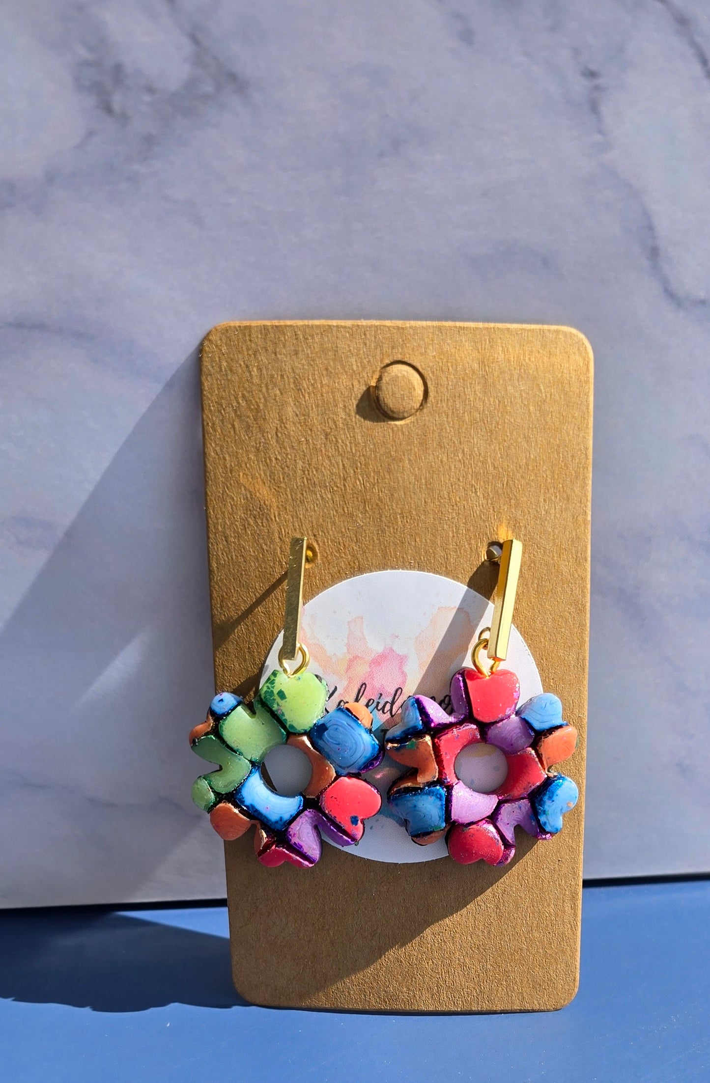 Handmade Mosaic Flower Earrings in Bright Colors #24