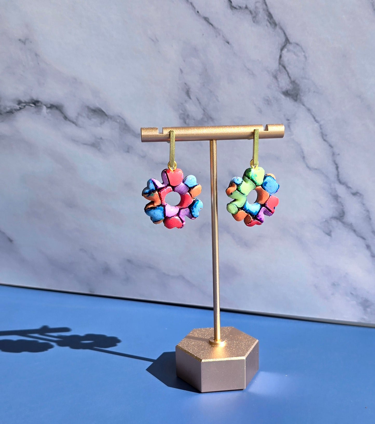 Handmade Mosaic Flower Earrings in Bright Colors #24