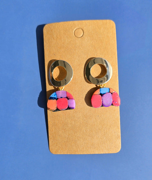 Handmade Rainbow Dots Half Circle Drop Earrings #23