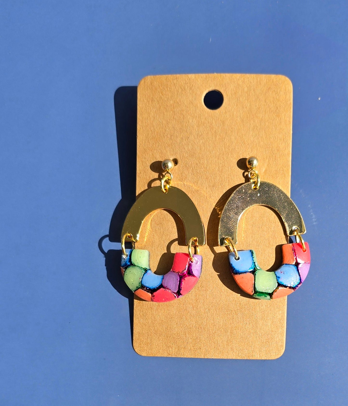 Handmade Mosaic Hoop Earrings in Bright Colors #25