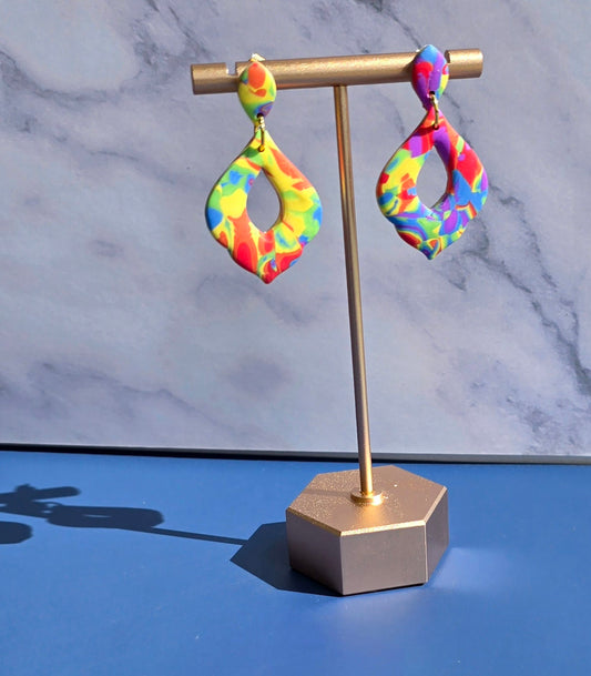 Handmade Rainbow Mokume Gane Teardrop Dangle Earrings #28