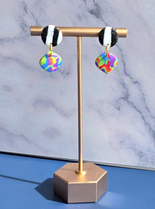 Handmade Rainbow Mokume Gane & Striped Stud Dangle Earrings #29
