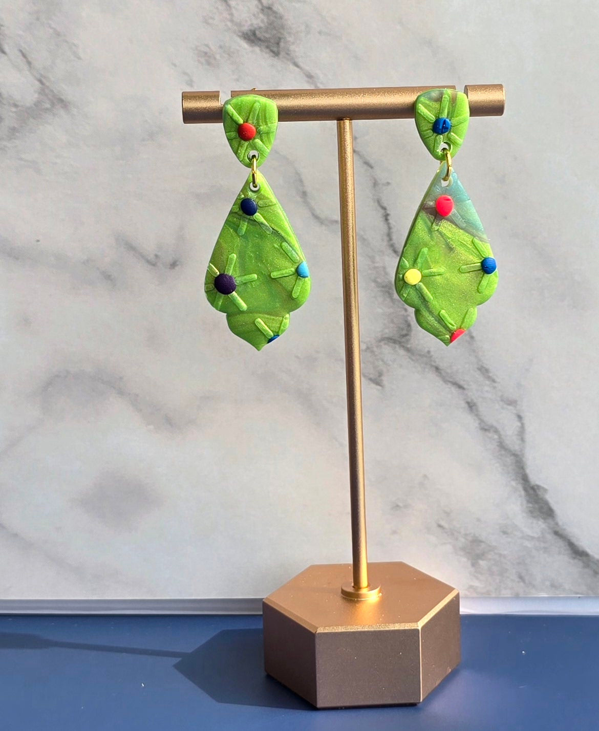 Handmade Moroccan Shape Textured Drop Earring with Colorful Dots #11