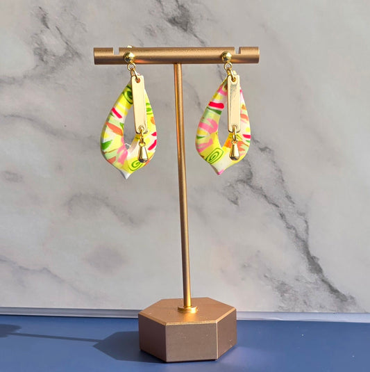 Handmade Teardrop Dangle Earrings with Abstract Design #13