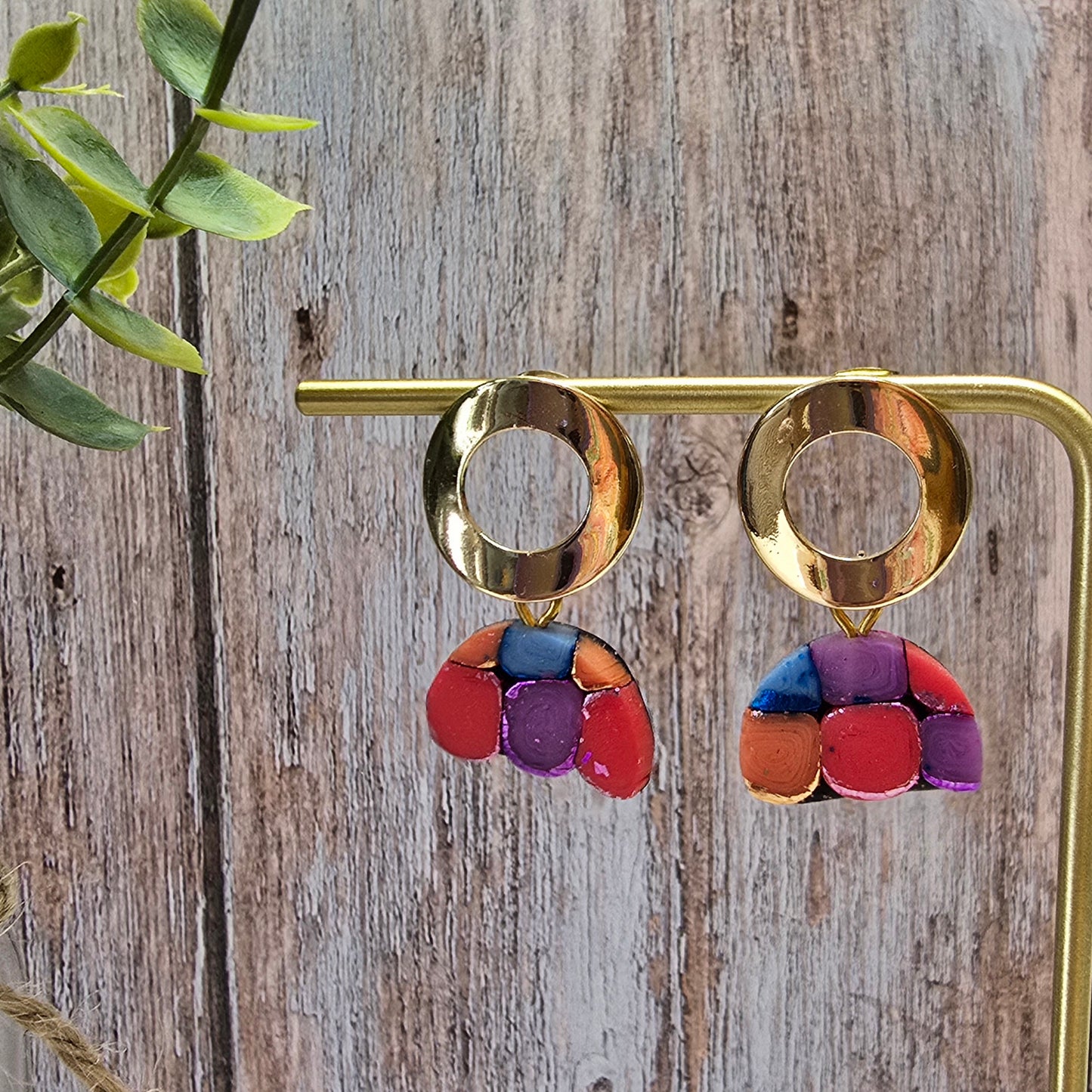 Rainbow Dots Half Circle Drop Earrings #23