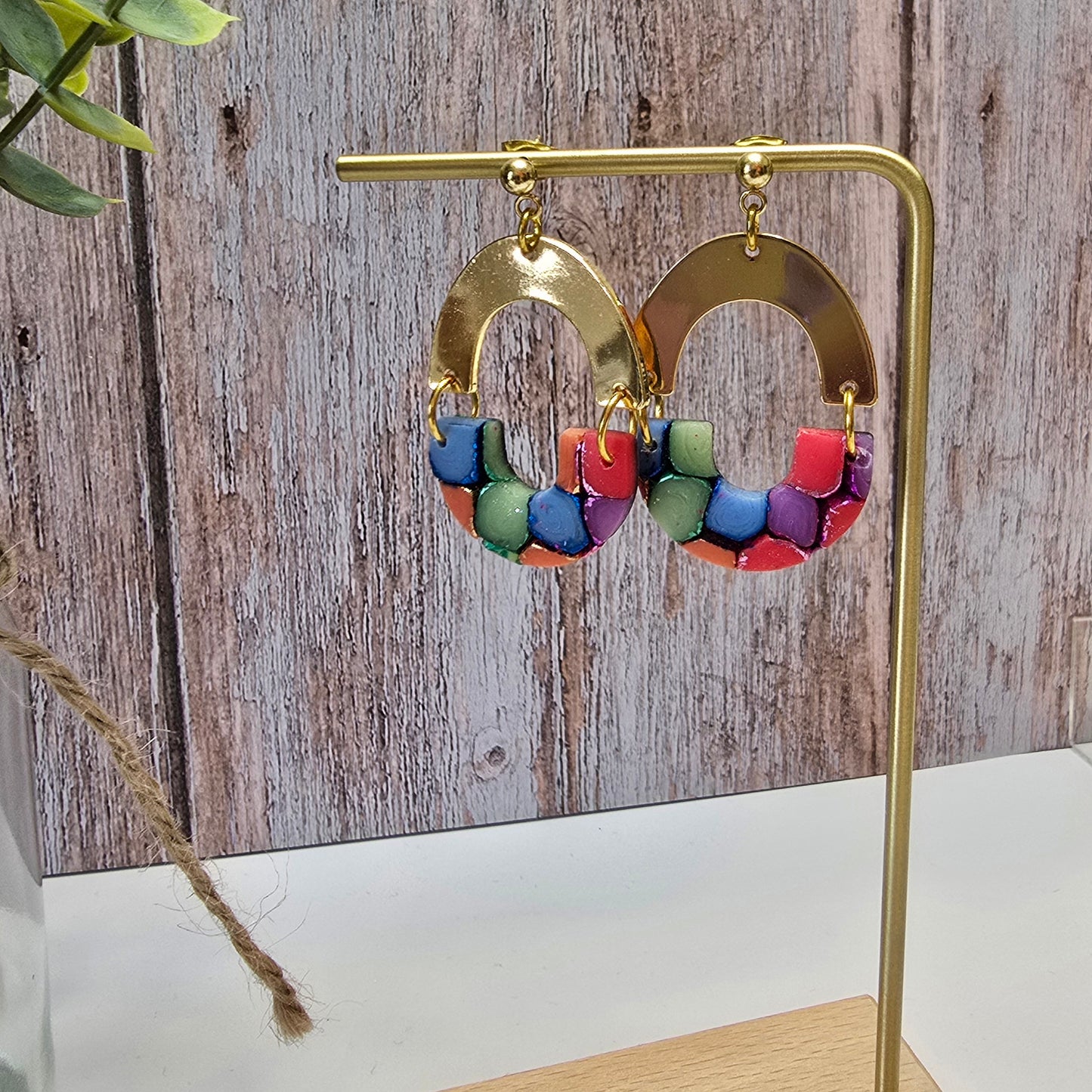 Mosaic Hoop Earrings in Bright Colors #25