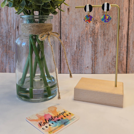 Rainbow Mokume Gane & Striped Stud Dangle Earrings #29