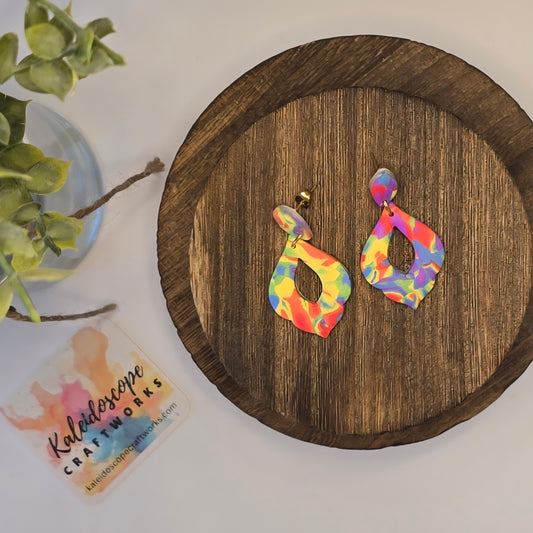 Rainbow Mokume Gane Teardrop Dangle Earrings #28