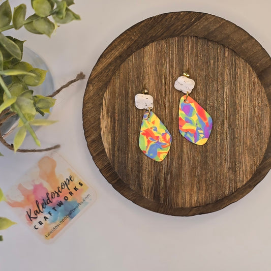 Rainbow Mokume Gane Dangle Earrings with Clover Stud #27
