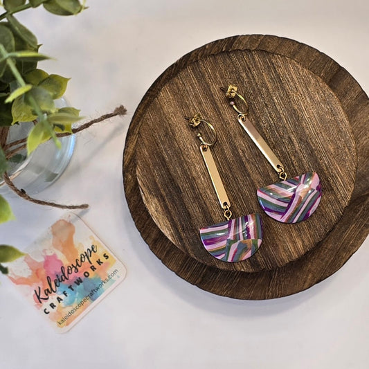 Half-Moon Dangle Earrings with Colorful Stripes #22