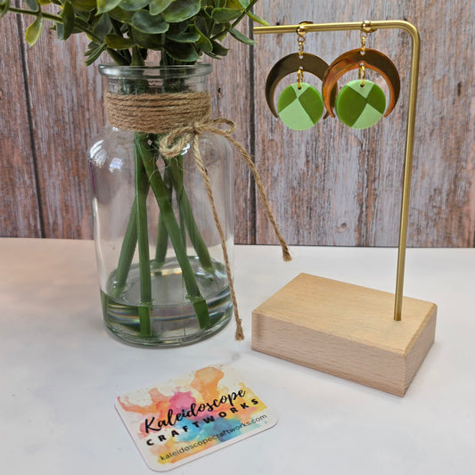 Two-Tone Green and Gold Celestial Dangle Earrings #6