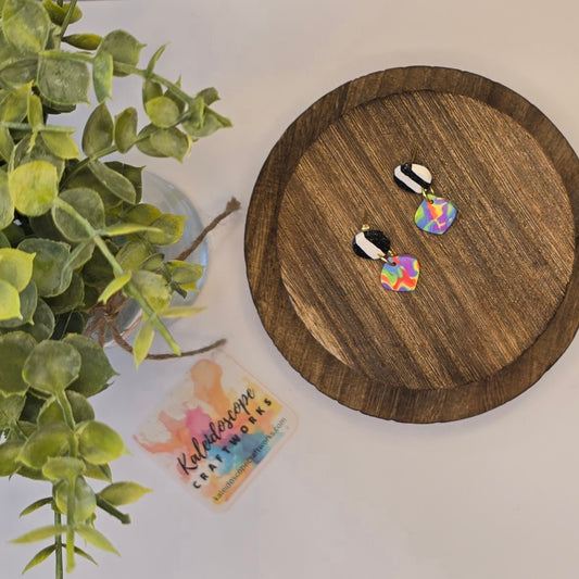 Rainbow Mokume Gane & Striped Stud Dangle Earrings #29