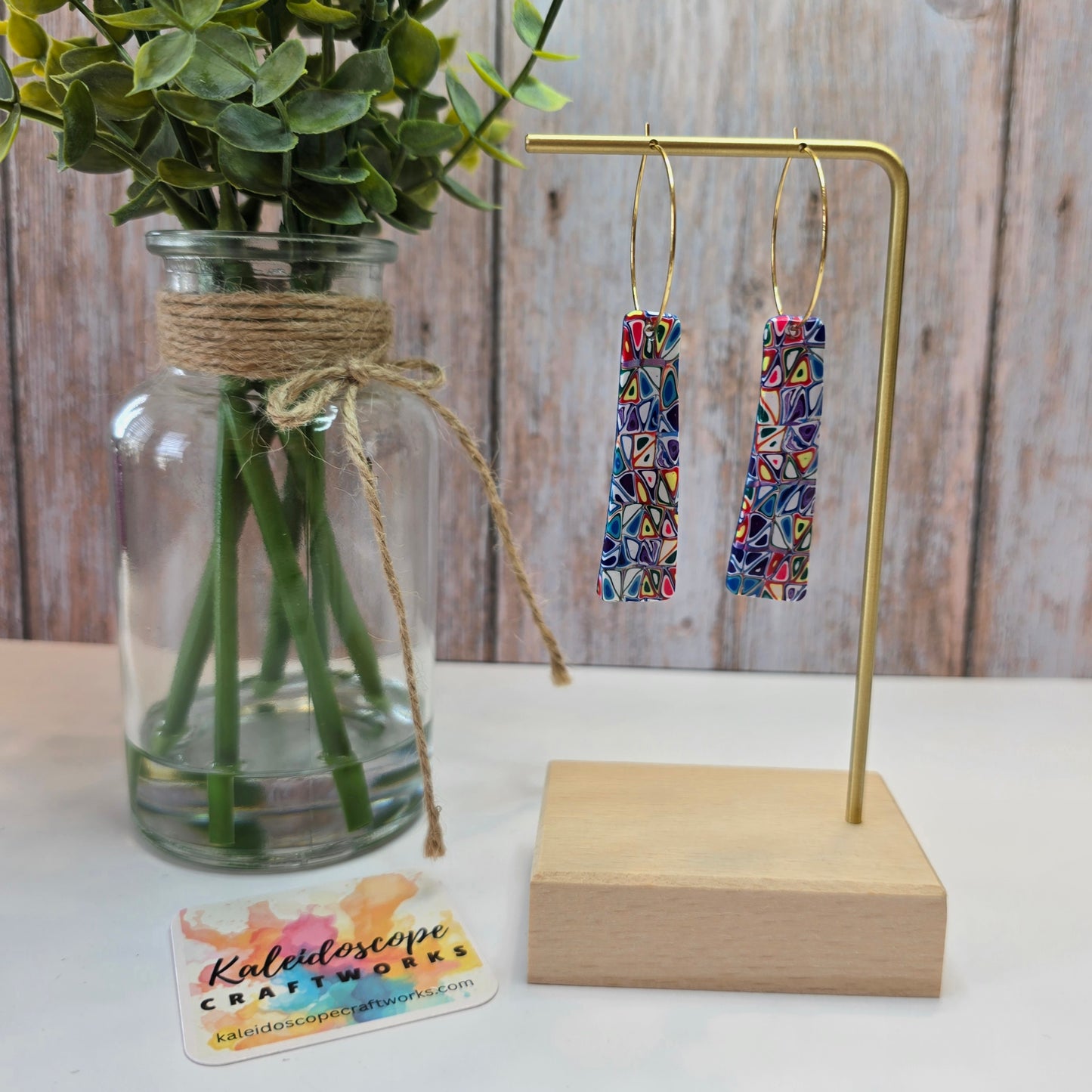 Mosaic pattern polymer clay drop earrings #5