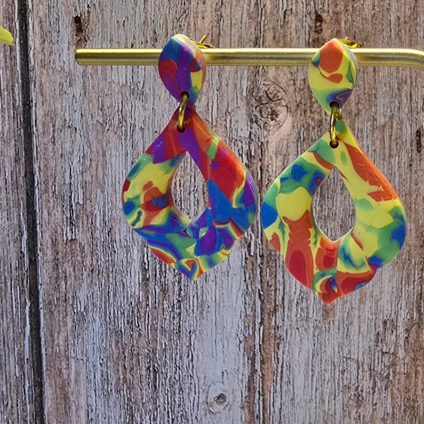 Rainbow Mokume Gane Teardrop Dangle Earrings #28