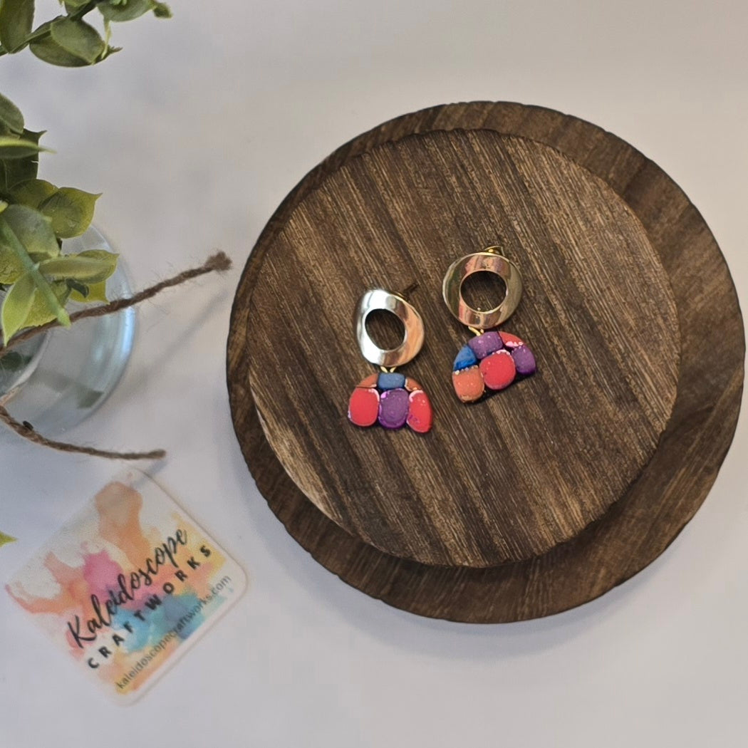 Rainbow Dots Half Circle Drop Earrings #23
