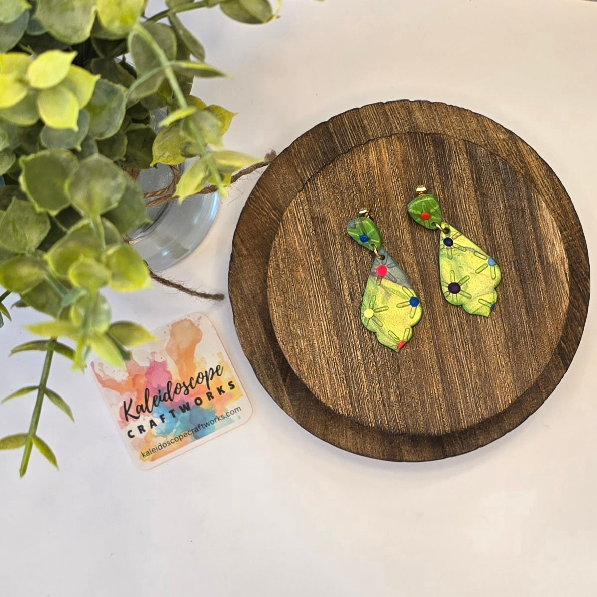 Moroccan Shape Textured Drop Earring with Colorful Dots #11