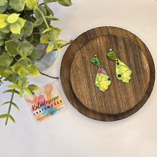 Moroccan Shape Textured Drop Earring with Colorful Dots #11