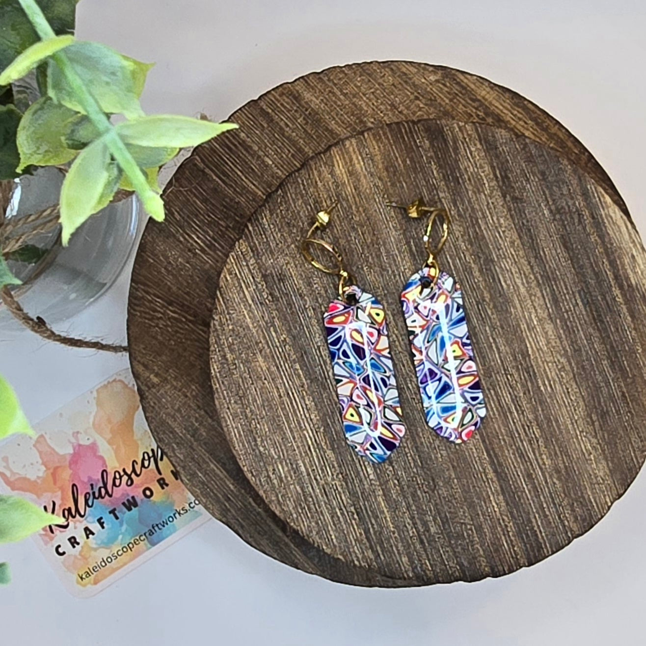 Long Drop Earrings with a Mosaic Design #4
