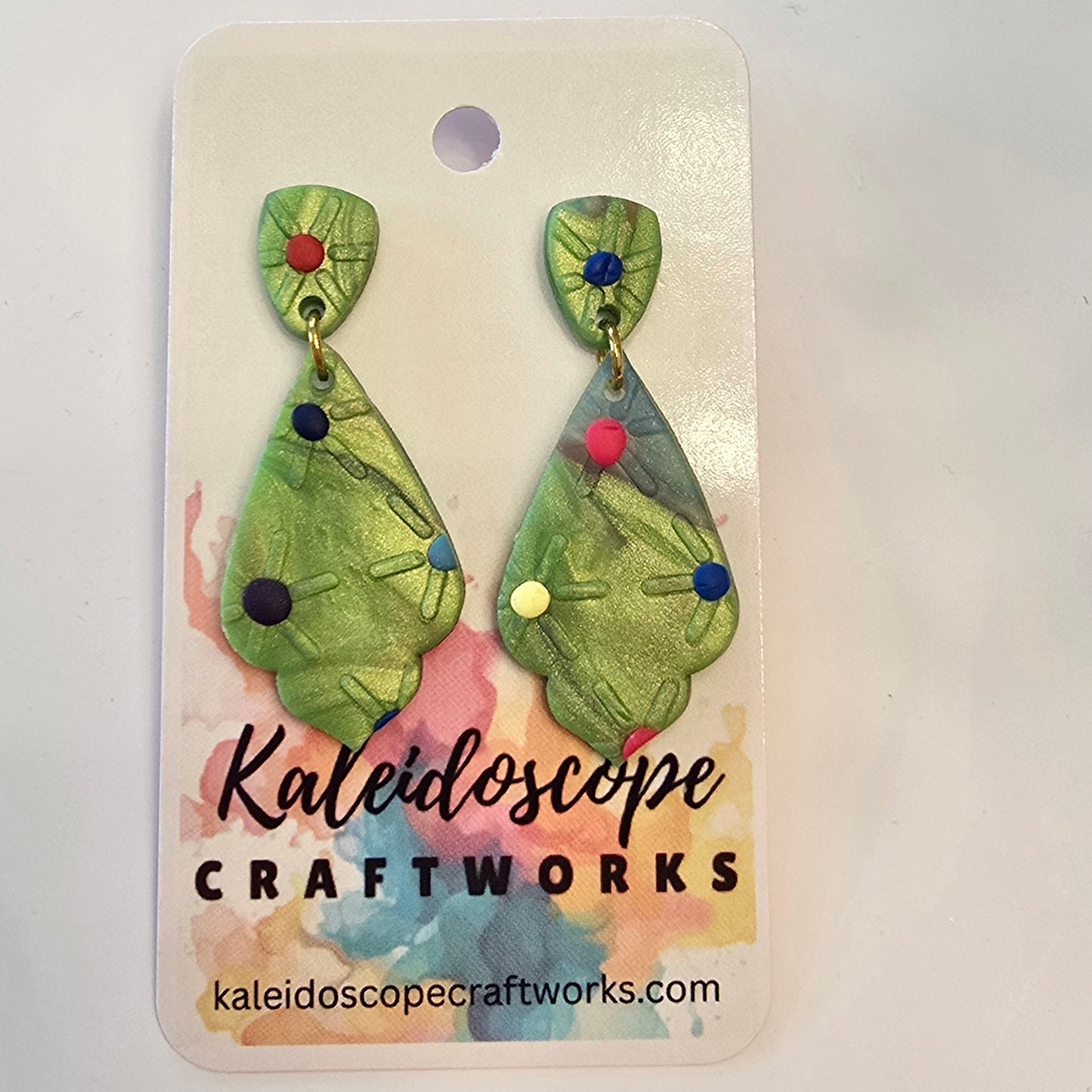 Moroccan Shape Textured Drop Earring with Colorful Dots #11