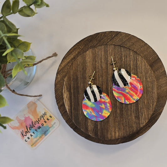 Rainbow Mokume Gane and Striped Layered Circle Earrings #26