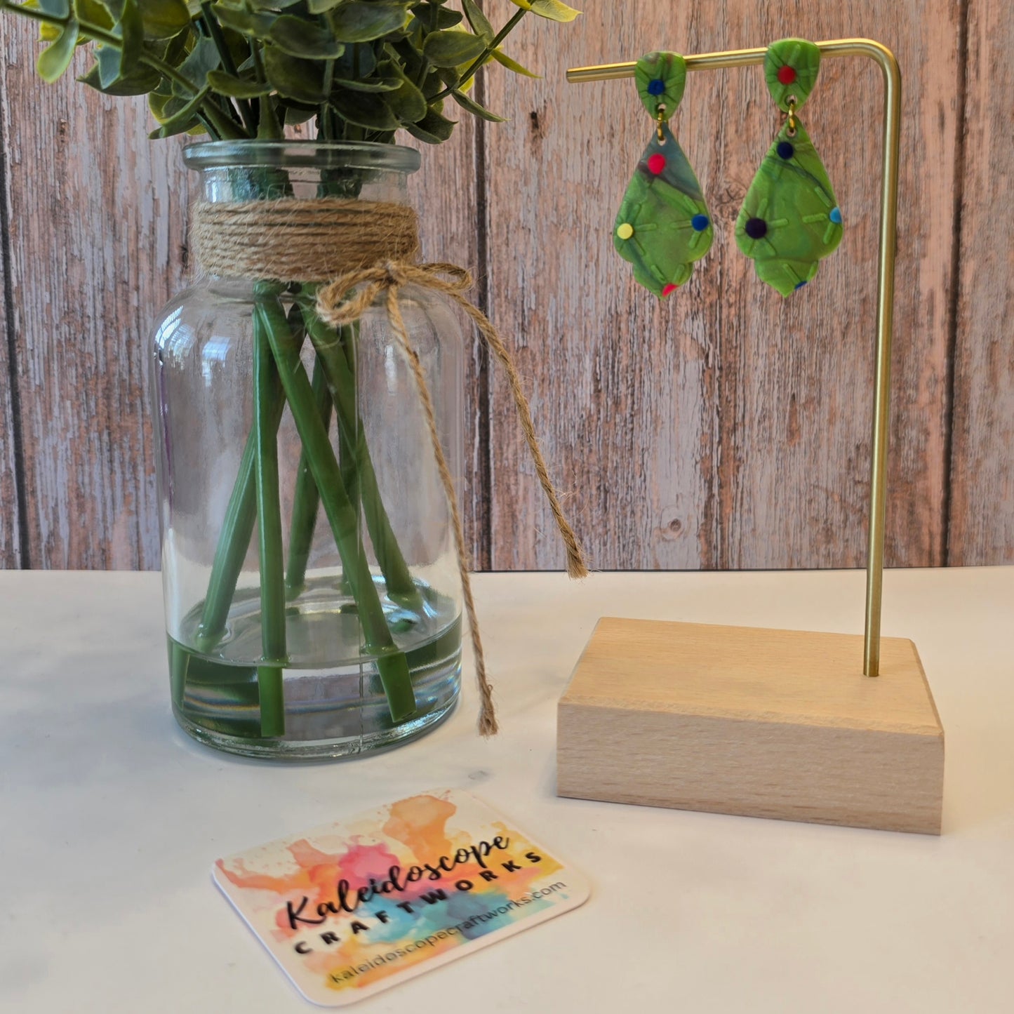 Moroccan Shape Textured Drop Earring with Colorful Dots #11