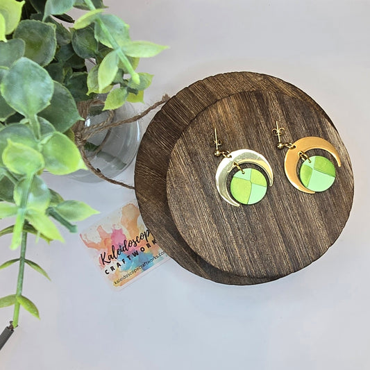 Two-Tone Green and Gold Celestial Dangle Earrings #6