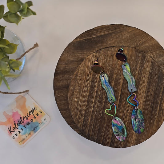 Faux Abalone with Rainbow stud & heart #33