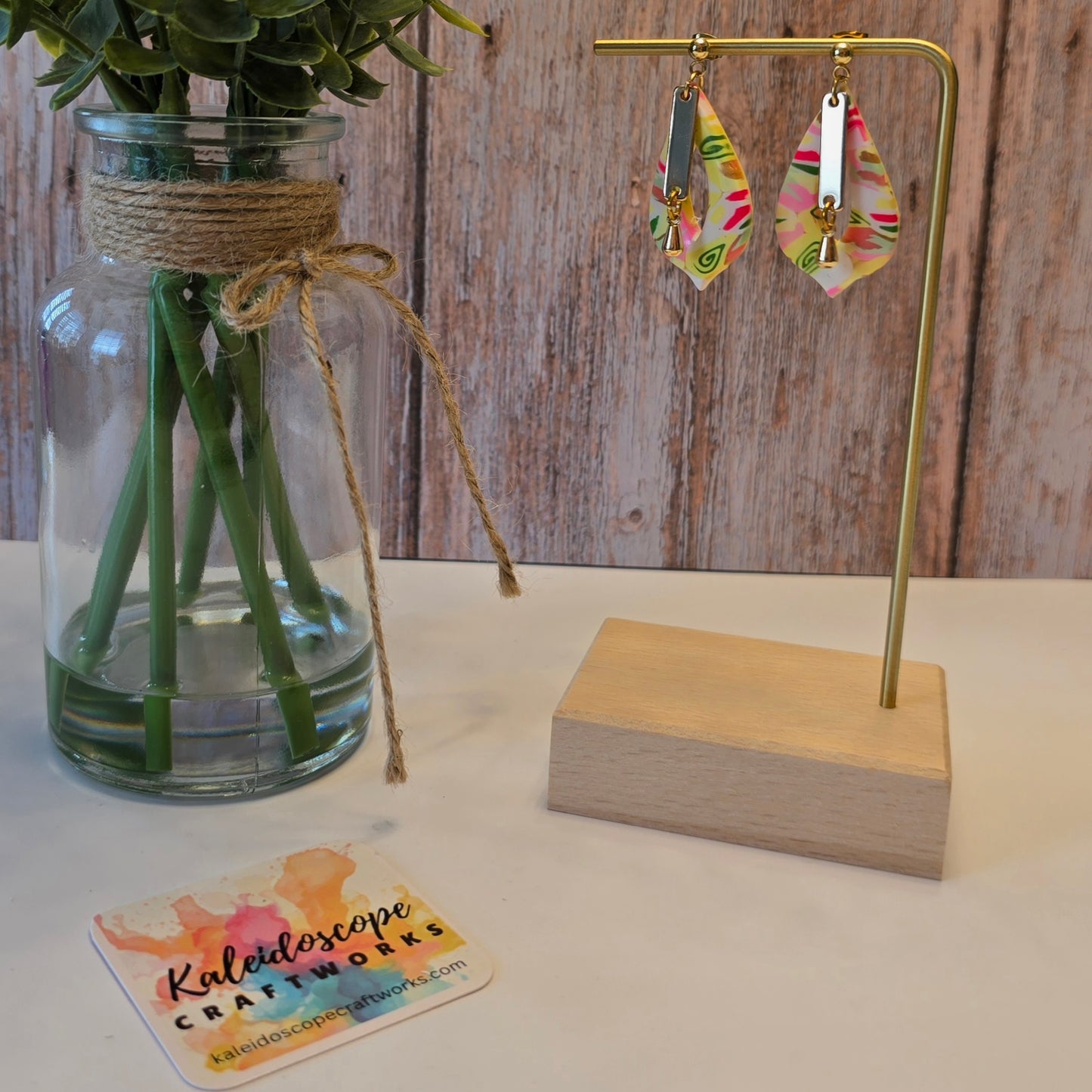 Teardrop Dangle Earrings with Abstract Design #13